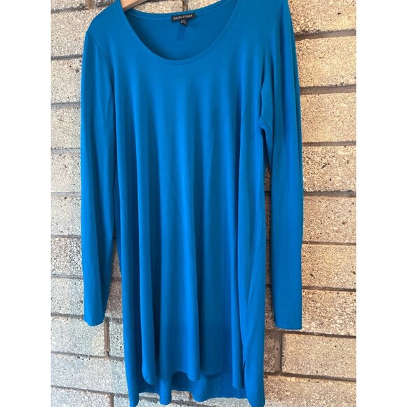 Eileen Fisher Womens Long Sleeve Blue Tunic Top Medium Modal Blend - Picture 2 of 7